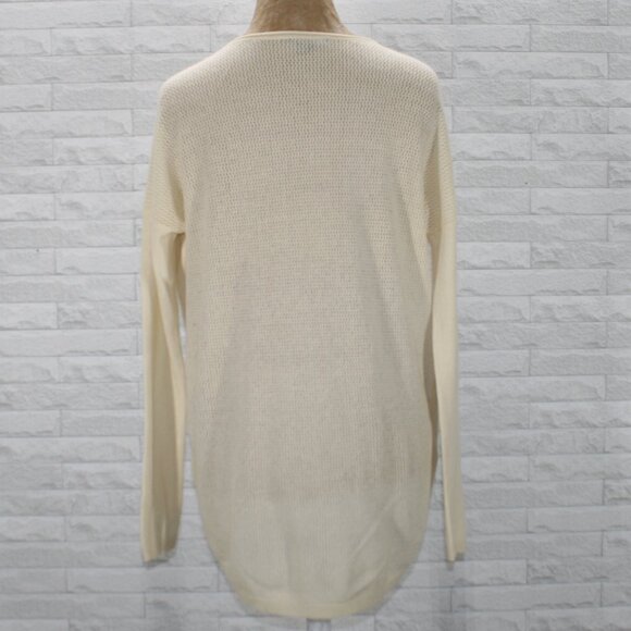 VINCE Sweater Cashmere Pointelle Mesh Back Oversized Winter White Cream Small - Picture 3 of 11